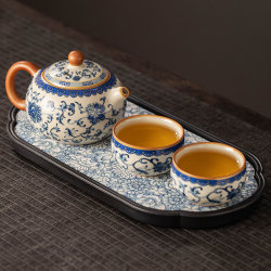 Ru Kiln Blue and White One Pot Two Cups Kung Fu Tea Set Small Ceramic Teapot Tea Tray for 0.05kg People Tea Brewing Set Ru Kiln Blue and White One Pot Two Cups Kung Fu Tea Set Small Ceramic Teapot Tea Tray for 0.05kg People Tea Brewing Set