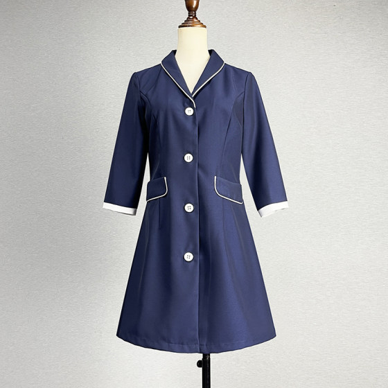 Professional suit navy blue mid-length seven-quarter sleeve windbreaker for women 2025 slim fit and slim single-breasted medical beauty uniform jacket Professional suit navy blue mid-length seven-quarter sleeve windbreaker for women 2025 slim fit and slim single-breasted medical beauty uniform jacket