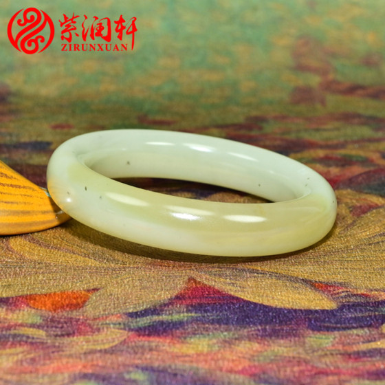 Zirunxuan Xinjiang Hetian Jade Candy Green White Jade Bracelet 54 5MM Qie material Laokeng Pretty high-oil natural quality Zirunxuan Xinjiang Hetian Jade Candy Green White Jade Bracelet 54 5MM Qie material Laokeng Pretty high-oil natural quality