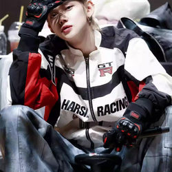Cui Ranjun's Same Style Color-Blocked Stand-Up Collar Motorcycle Jacket for Men and Women, American Retro Motorcycle Riding Suit, Racing Suit Cui Ranjun's Same Style Color-Blocked Stand-Up Collar Motorcycle Jacket for Men and Women, American Retro Motorcycle Riding Suit, Racing Suit