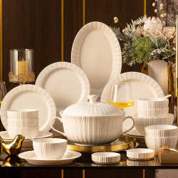Light luxury relief Jingdezhen ceramic tableware set pure white hotel ceramic dishes pure white high-end housewarming gift Light luxury relief Jingdezhen ceramic tableware set pure white hotel ceramic dishes pure white high-end housewarming gift