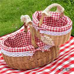Cute Basket of Little Red Riding Hood, Wicker Spring Outing Basket, Woven Bamboo Basket, Seaside Vacation Woven Basket, Photo Props Cute Basket of Little Red Riding Hood, Wicker Spring Outing Basket, Woven Bamboo Basket, Seaside Vacation Woven Basket, Photo Props