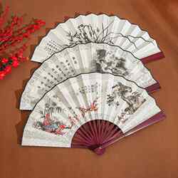 Chinese ancient fan, inch men's folding fan, scenic silk cloth men's fan, can be engraved with LOGO, gift and advertising fan Chinese ancient fan, inch men's folding fan, scenic silk cloth men's fan, can be engraved with LOGO, gift and advertising fan