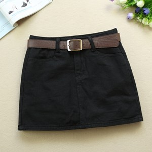 Black denim short skirt female middle waist in spring and summer new simple versatile slimming, thin half skirt inner lining Black denim short skirt female middle waist in spring and summer new simple versatile slimming, thin half skirt inner lining