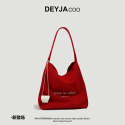 Zhao Lusi's same style bag for women 2025 new ins style red canvas bag large capacity work commuting tote bag Zhao Lusi's same style bag for women 2025 new ins style red canvas bag large capacity work commuting tote bag
