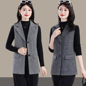 Women's suit vest new spring and autumn mother suit vest vest middle-aged and elderly mid-length fashionable horse clip jacket 
Women's suit vest new spring and autumn mother suit vest vest middle-aged and elderly mid-length fashionable horse clip jacket