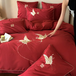 Jin Xianiao Home Textiles High-End Wedding Embroidery 100-Count Red Wedding Four-Piece Set All Cotton Pure Cotton Wedding Dowry Jin Xianiao Home Textiles High-End Wedding Embroidery 100-Count Red Wedding Four-Piece Set All Cotton Pure Cotton Wedding Dowry