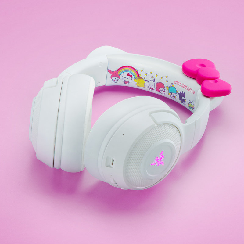 RAZER BEIHAI MONSTER 귀여운 고양이 에디션 핑크 크리스탈 USB 헤드 장착형 유선 E-스포츠 컴퓨터 게임용 헤드셋(마이크 포함)-