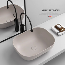 Scandinavian Style Countertop Washbasin Single Wash Basin Balcony Washbasin Oval Ceramic Basin Matte Khaki Scandinavian Style Countertop Washbasin Single Wash Basin Balcony Washbasin Oval Ceramic Basin Matte Khaki
