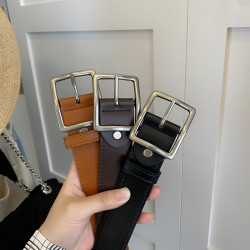 Boyfriend-Style Wide Leather Belt with Soft Surface, Student Women's Belt, Silver Distressed Square Buckle, Jeans Belt, Unique Korean Style Boyfriend-Style Wide Leather Belt with Soft Surface, Student Women's Belt, Silver Distressed Square Buckle, Jeans Belt, Unique Korean Style