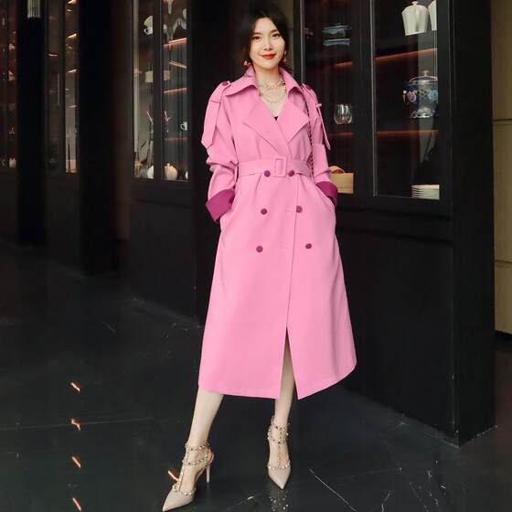 Spring and Autumn Gentle Pink Rose Red Contrast Fashion Trench Coat Commuter Lapel Double Breasted Mid-Length Trench Coat Women
Spring and Autumn Gentle Pink Rose Red Contrast Fashion Trench Coat Commuter Lapel Double Breasted Mid-Length Trench Coat Women