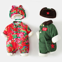 Baby clothes winter clothing plus velvet warm army full month baby little red army one-piece cotton coat one-year-old army coat romper Baby clothes winter clothing plus velvet warm army full month baby little red army one-piece cotton coat one-year-old army coat romper