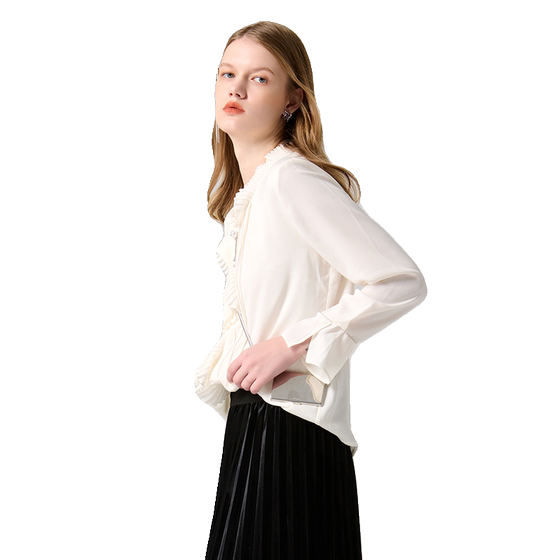 No brooch NOWSHOW rosy white V-neck press-pleated design shirt without accessories 213031
No brooch NOWSHOW rosy white V-neck press-pleated design shirt without accessories 213031