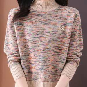 Floral sweater for women in autumn and winter new style half turtleneck inner top loose thickened bottoming floral knitted sweater Floral sweater for women in autumn and winter new style half turtleneck inner top loose thickened bottoming floral knitted sweater