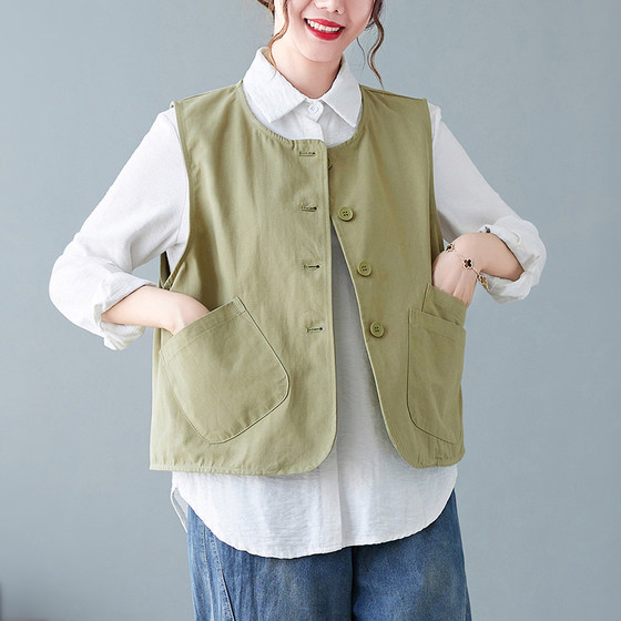 Large size fat mm early autumn retro solid color work vest ladies loose casual sleeveless shoulder vest outer tide
Large size fat mm early autumn retro solid color work vest ladies loose casual sleeveless shoulder vest outer tide