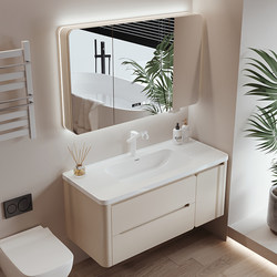 Anzhu Bathroom Rubber Wood Rounded Corner Ceramic Integrated Basin Bathroom Cabinet Combination Bathroom Hand Wash Basin Washbasin Anzhu Bathroom Rubber Wood Rounded Corner Ceramic Integrated Basin Bathroom Cabinet Combination Bathroom Hand Wash Basin Washbasin