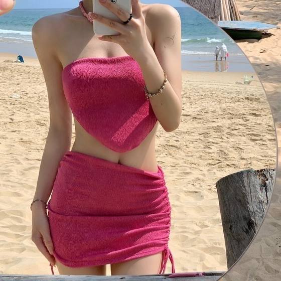 Pure desire wind, high waist sexy net red tube top three -piece skirt swimsuit female beach vacation Pure desire wind, high waist sexy net red tube top three -piece skirt swimsuit female beach vacation