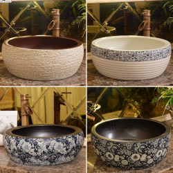 Jingdezhen Art Countertop Basin Ceramic Countertop Wash Basin Round Table Basin Retro Pattern Waist Drum Wash Basin Jingdezhen Art Countertop Basin Ceramic Countertop Wash Basin Round Table Basin Retro Pattern Waist Drum Wash Basin