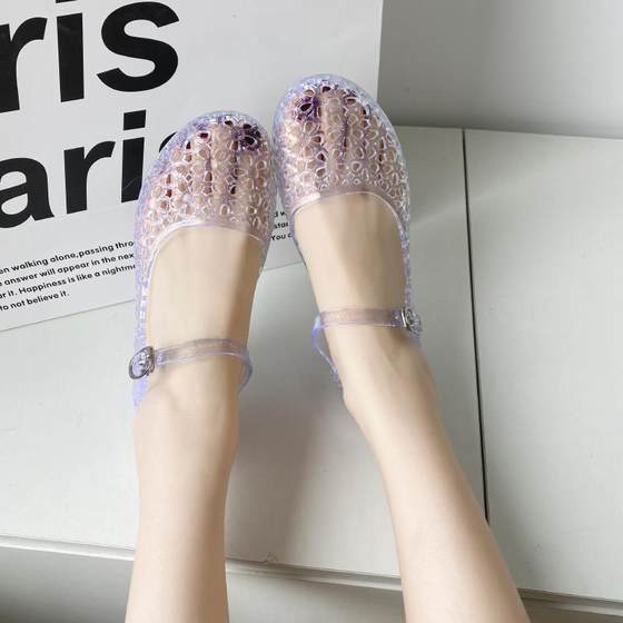 Rainy day sandals for women in summer 2025 new crystal wedge hollow anti-slip outside wearing beach soft sole jelly rain boots Rainy day sandals for women in summer 2025 new crystal wedge hollow anti-slip outside wearing beach soft sole jelly rain boots