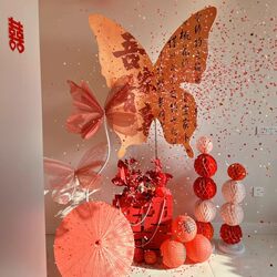 Wedding Room Decoration Set for the Bride and Groom, Bedroom Decoration with Butterfly Kt Board, Double Happiness Character Garland, Photo Background Wall Wedding Room Decoration Set for the Bride and Groom, Bedroom Decoration with Butterfly Kt Board, Double Happiness Character Garland, Photo Background Wall