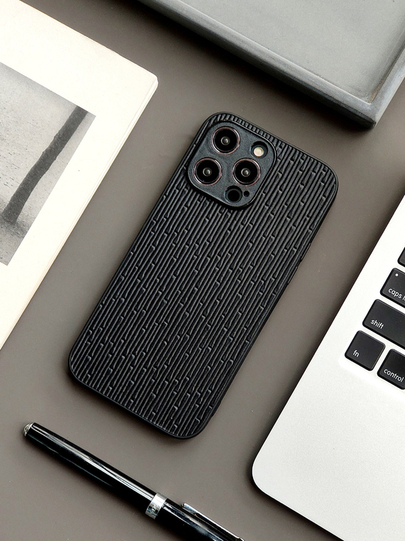 Embossed Bamboo High-end Genuine Leather 15, 14, 13, 12, 11 iPhone Case