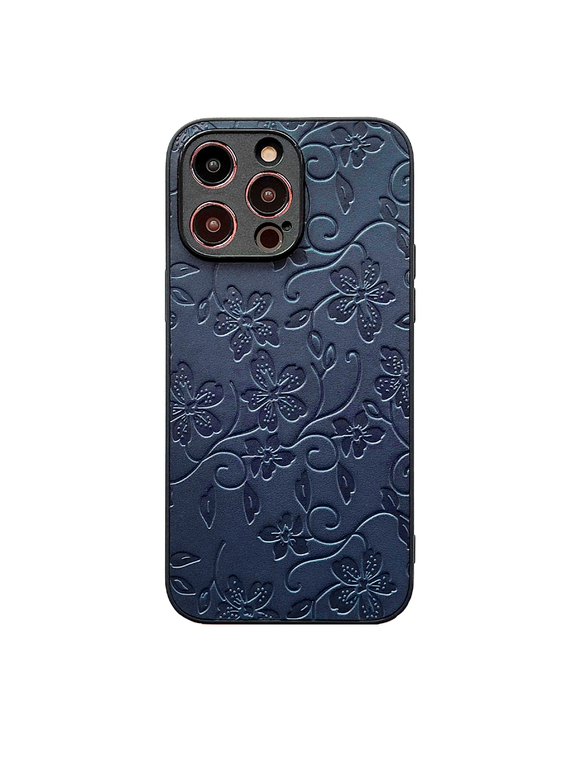 Embossed Premium Flower Genuine Leather 15, 14, 13, 12, 11 iPhone Case