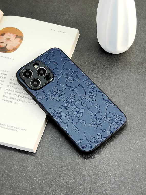 Embossed Premium Flower Genuine Leather 15, 14, 13, 12, 11 iPhone Case