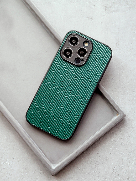 Embossed Bamboo High-end Genuine Leather 15, 14, 13, 12, 11 iPhone Case