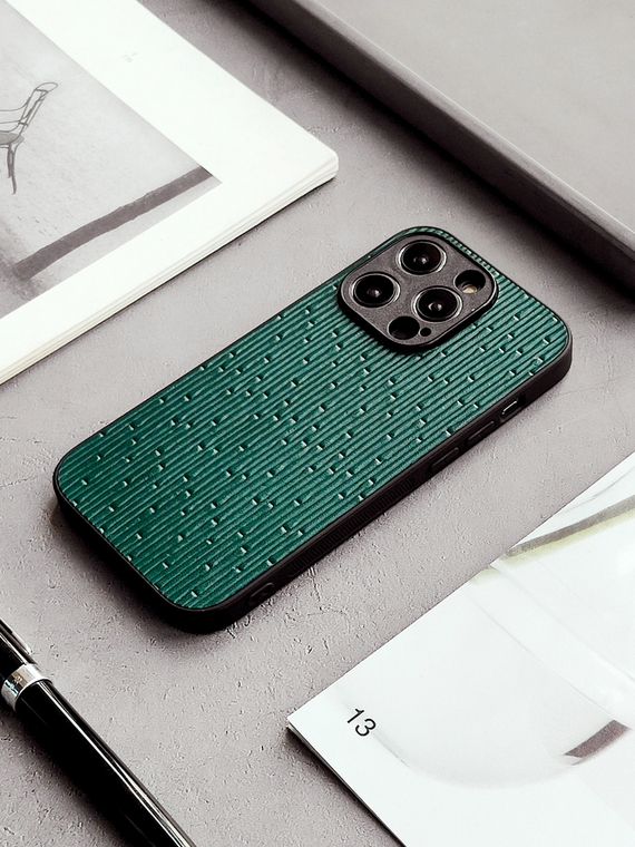 Embossed Bamboo High-end Genuine Leather 15, 14, 13, 12, 11 iPhone Case