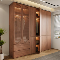2025 New Popular Segmented Rattan Door Wardrobe Bedroom Home Enf Grade Solid Wood Walnut Color Cabinet 2025 New Popular Segmented Rattan Door Wardrobe Bedroom Home Enf Grade Solid Wood Walnut Color Cabinet