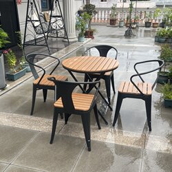 Foldable Outdoor Balcony Table and Chair Set for Leisure Villas, Coffee and Milk Tea Shops, Courtyard Waterproof Plastic Wood Table and Chair Combination Set Foldable Outdoor Balcony Table and Chair Set for Leisure Villas, Coffee and Milk Tea Shops, Courtyard Waterproof Plastic Wood Table and Chair Combination Set