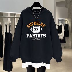 Pullover round neck fake two-piece mid-length sweatshirt Pullover round neck fake two-piece mid-length sweatshirt