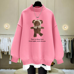 Sweatshirt bear purple fake two piece half turtleneck Sweatshirt bear purple fake two piece half turtleneck