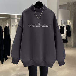 Plush velvet loose mid-length half turtleneck sweatshirt for women with print Plush velvet loose mid-length half turtleneck sweatshirt for women with print