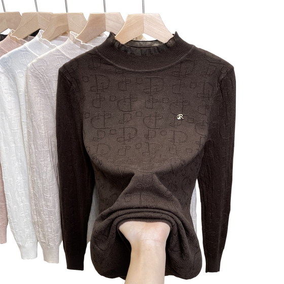 Women's bottom shirt with half turtleneck sweater 2025 autumn and winter new pullover lace sweater with fashionable inner top Women's bottom shirt with half turtleneck sweater 2025 autumn and winter new pullover lace sweater with fashionable inner top