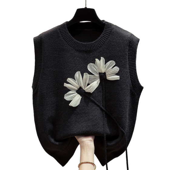 Round neck knitted vest vest for women 2025 autumn and winter new loose outer wear horse clip layered outer wear sweater vest trendy Round neck knitted vest vest for women 2025 autumn and winter new loose outer wear horse clip layered outer wear sweater vest trendy