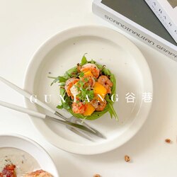 Korean ins Style Ondo Blogger's Same White Ceramic Plate, Dessert Salad Plate, Steak Western Food Plate, Simple and High-End Korean ins Style Ondo Blogger's Same White Ceramic Plate, Dessert Salad Plate, Steak Western Food Plate, Simple and High-End