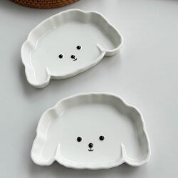 Cute Cartoon Curly-Haired Flying-Eared Dog Salad Dessert Plate, Exquisite Poodle Dinner Plate, Underglaze Color Snack Plate with Minor Flaws Cute Cartoon Curly-Haired Flying-Eared Dog Salad Dessert Plate, Exquisite Poodle Dinner Plate, Underglaze Color Snack Plate with Minor Flaws