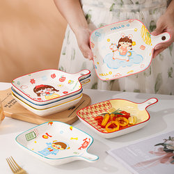 Cartoon Ceramic Baking Dish with Underglaze Color, Cute Children's Handle Plate, Microwave Oven Special Dish, Household Single-Handle Plate Cartoon Ceramic Baking Dish with Underglaze Color, Cute Children's Handle Plate, Microwave Oven Special Dish, Household Single-Handle Plate