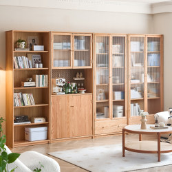 Solid Wood Bookcase Integrated into the Wall with Glass Door, Storage Rack, Dust-Proof Combination Bookshelf, Floor-Standing Oak Bookcase Solid Wood Bookcase Integrated into the Wall with Glass Door, Storage Rack, Dust-Proof Combination Bookshelf, Floor-Standing Oak Bookcase