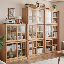 Xiaoqi's Solid Wood Bookshelf, Floor-Standing, Freely Combinable Bookshelf with Sliding Doors, Display Cabinet, Wall-Mounted Sliding Door Bookcase Xiaoqi's Solid Wood Bookshelf, Floor-Standing, Freely Combinable Bookshelf with Sliding Doors, Display Cabinet, Wall-Mounted Sliding Door Bookcase