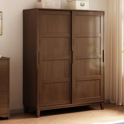 Solid Wood Sliding Door Wardrobe with Two Doors, Nordic Japanese Style, Simple Design for Small Apartments, Bedroom Wardrobe, Hanging Wardrobe for Children Solid Wood Sliding Door Wardrobe with Two Doors, Nordic Japanese Style, Simple Design for Small Apartments, Bedroom Wardrobe, Hanging Wardrobe for Children