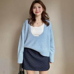 Slightly fat girl Korean style soft and gentle knitted sweater for women Slightly fat girl Korean style soft and gentle knitted sweater for women