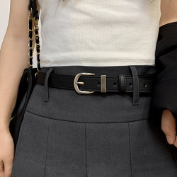 Women's Belt for Summer, Black Jeans Belt with American Retro Silver Buckle Decoration, Simple and Versatile New Belt for Women Women's Belt for Summer, Black Jeans Belt with American Retro Silver Buckle Decoration, Simple and Versatile New Belt for Women