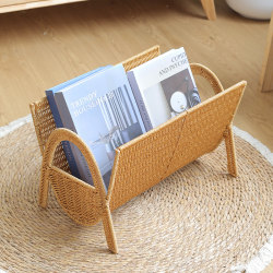 Kens Hand-Woven Vertical Magazine Rack Living Room Floor-Standing Small Bookshelf Imitation Rattan Light Luxury Book Storage Rack Organizer Kens Hand-Woven Vertical Magazine Rack Living Room Floor-Standing Small Bookshelf Imitation Rattan Light Luxury Book Storage Rack Organizer