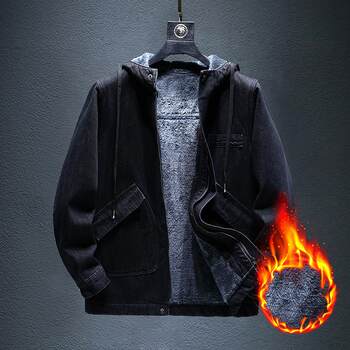 Winter hooded plush warm loose denim jacket
 Winter hooded plush warm loose denim jacket