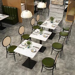 Hong Kong-style Tea Restaurant Rock Board Table and Chair Rattan Iron Chair Milk Tea Coffee Dessert Shop Solid Wood Card Seat Sofa Combination Hong Kong-style Tea Restaurant Rock Board Table and Chair Rattan Iron Chair Milk Tea Coffee Dessert Shop Solid Wood Card Seat Sofa Combination