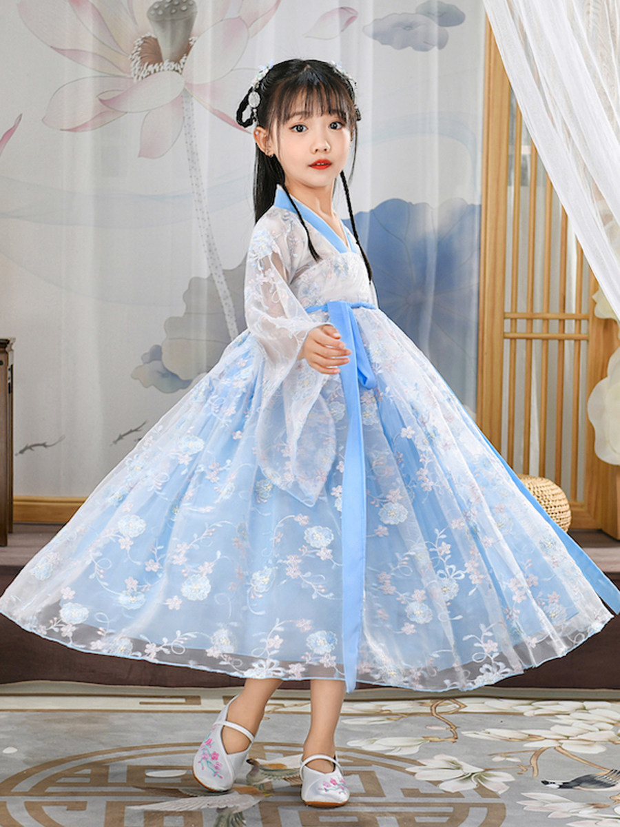 女童汉服古装中国风超仙古风裙小女孩连衣裙樱花公主裙演出服