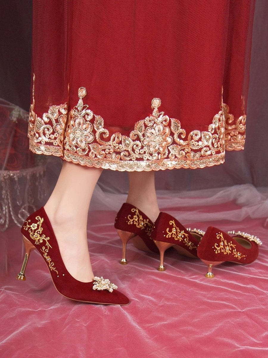 Red Chinese Style Wedding Heels - Comfortable High Heel Shoes for Bride Red Chinese Style Wedding Heels - Comfortable High Heel Shoes for Bride