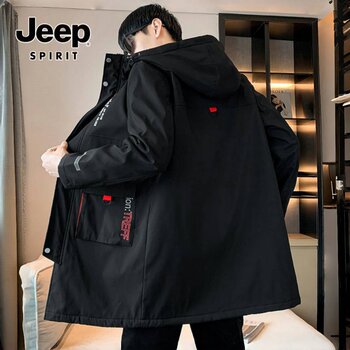 Jeep plus size hooded jacket mid-length 
Jeep plus size hooded jacket mid-length